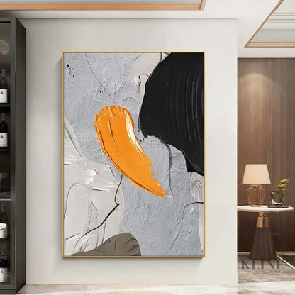 Black Orange Cream Textured Painting - Hand Painting