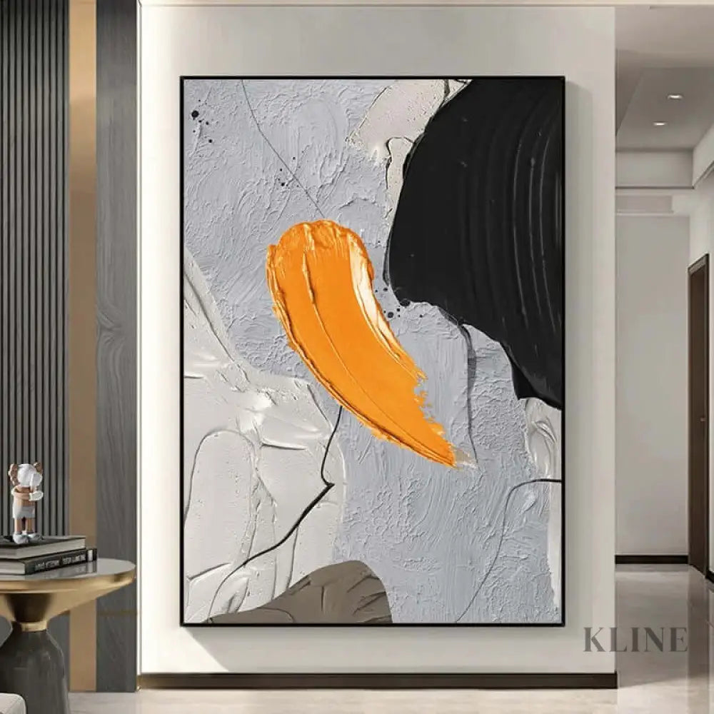 Black Orange Cream Textured Painting - Hand Painting