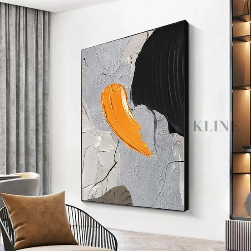 Black Orange Cream Textured Painting - Hand Painting