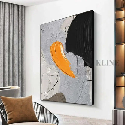 Black Orange Cream Textured Painting - Hand Painting
