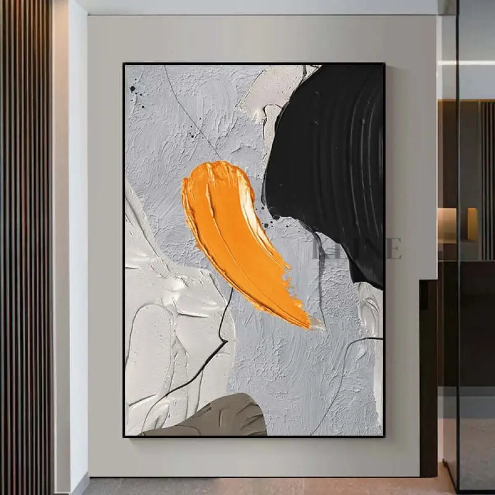 Black Orange Cream Textured Painting - Hand Painting