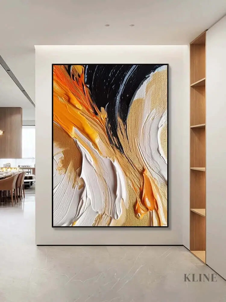 Black Orange White Multicolor Heavy Textured Wall Art - Hand Painting 