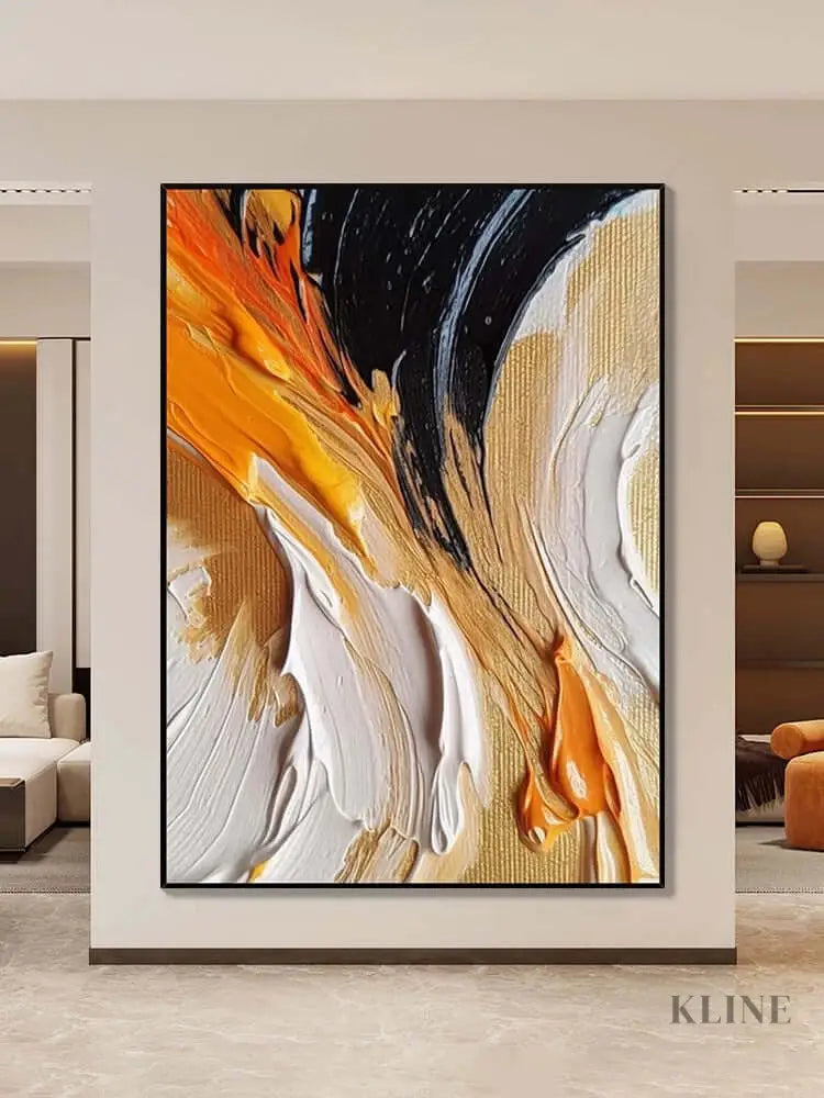 Black Orange White Multicolor Heavy Textured Wall Art - Hand Painting 