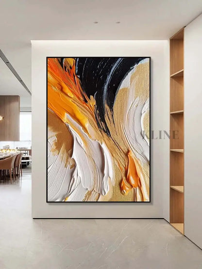 Black Orange White Multicolor Heavy Textured Wall Art - Hand Painting