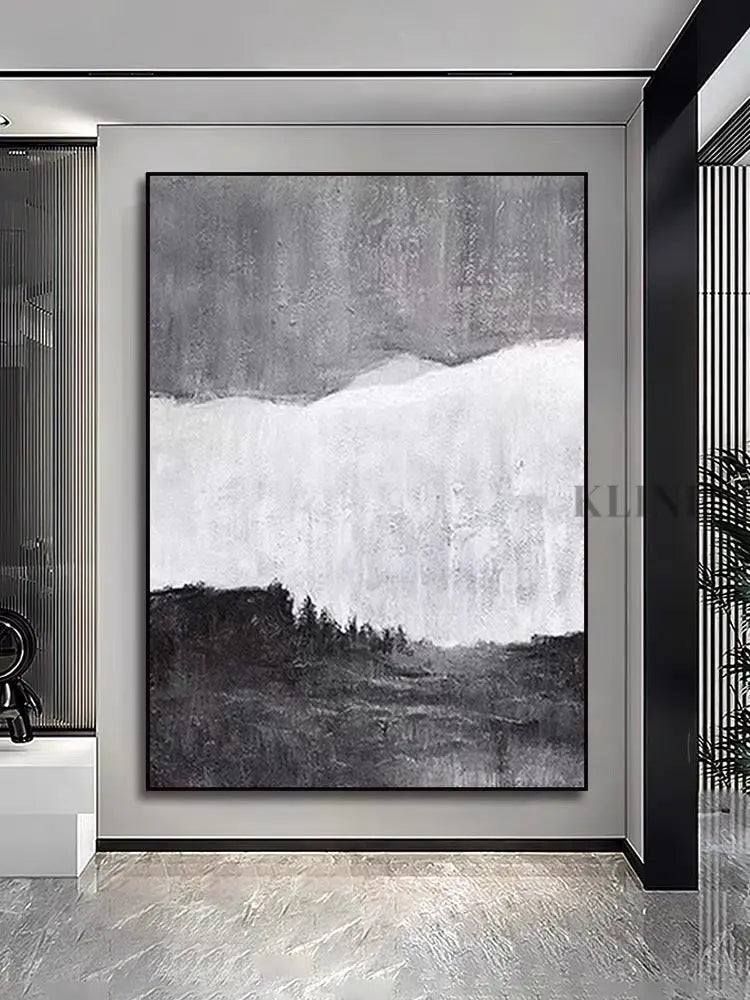Black White and Gray - Hand Painting لوحات فنية ولوحات جدارية عمودية