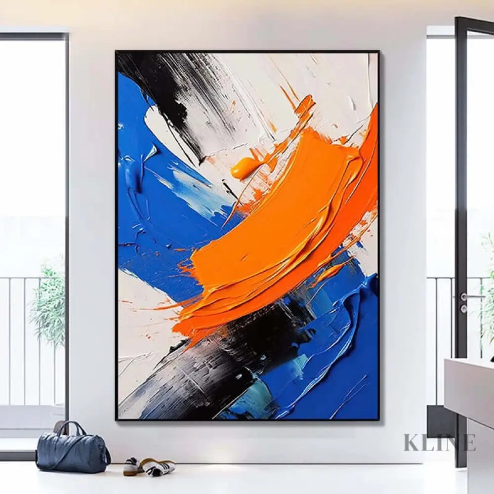 Black White Blue and Orange Textured Wall Art - Hand Painting