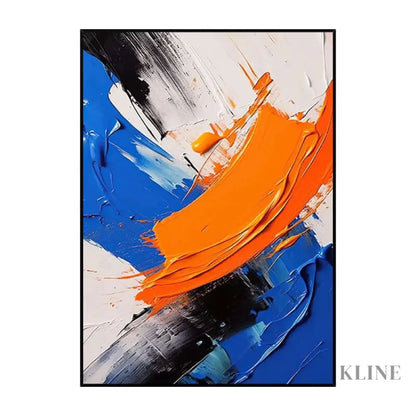 Black White Blue and Orange Textured Wall Art - Hand Painting