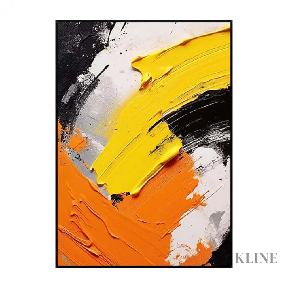 Black White Orange and Yellow Textured Wall Art - Hand Painting 