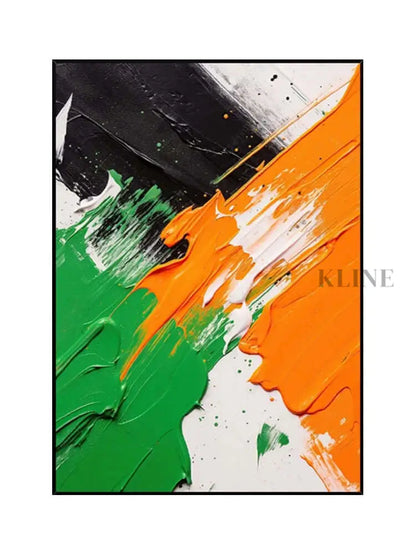 Black White Orange Green Textured Wall Art - Hand Painting