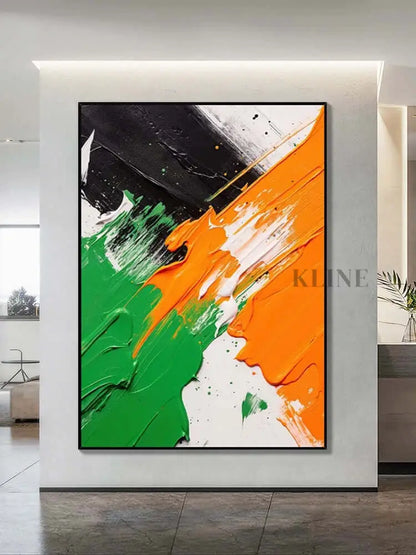 Black White Orange Green Textured Wall Art - Hand Painting