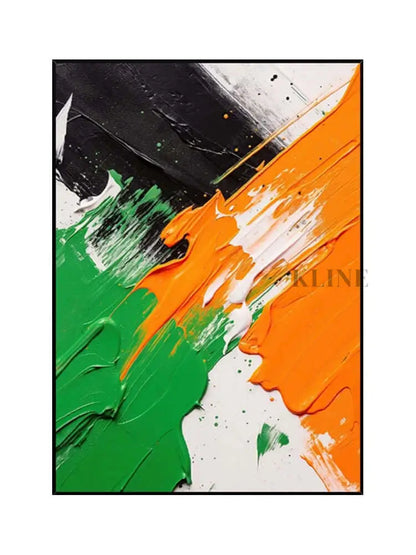 Black White Orange Green Textured Wall Art - Hand Painting