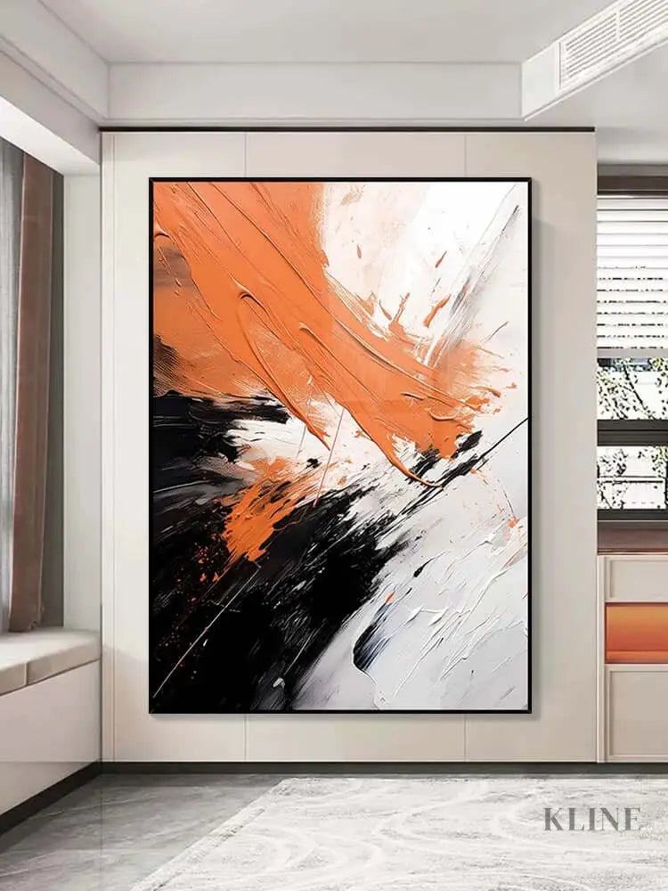 Black White Orange Space Textured Wall Art - Hand Painting