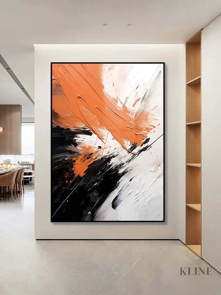 Black White Orange Space Textured Wall Art - Hand Painting 