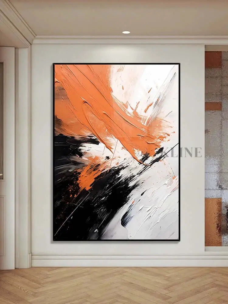 Black White Orange Space Textured Wall Art - Hand Painting Black Friday Sale
