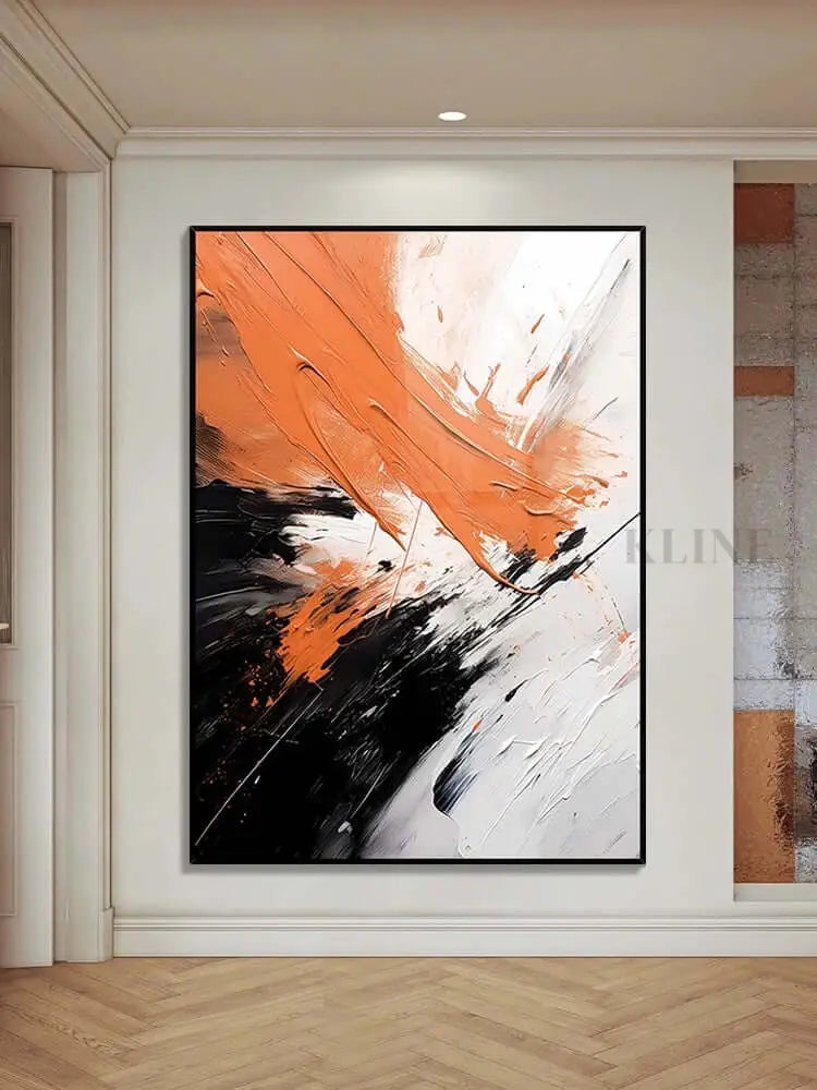 Black White Orange Space Textured Wall Art - Hand Painting