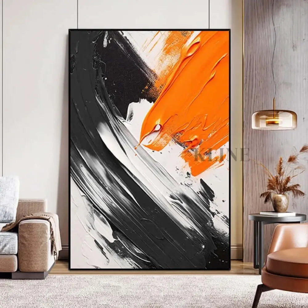 Black White Orange Textured Wall Art - Hand Painting