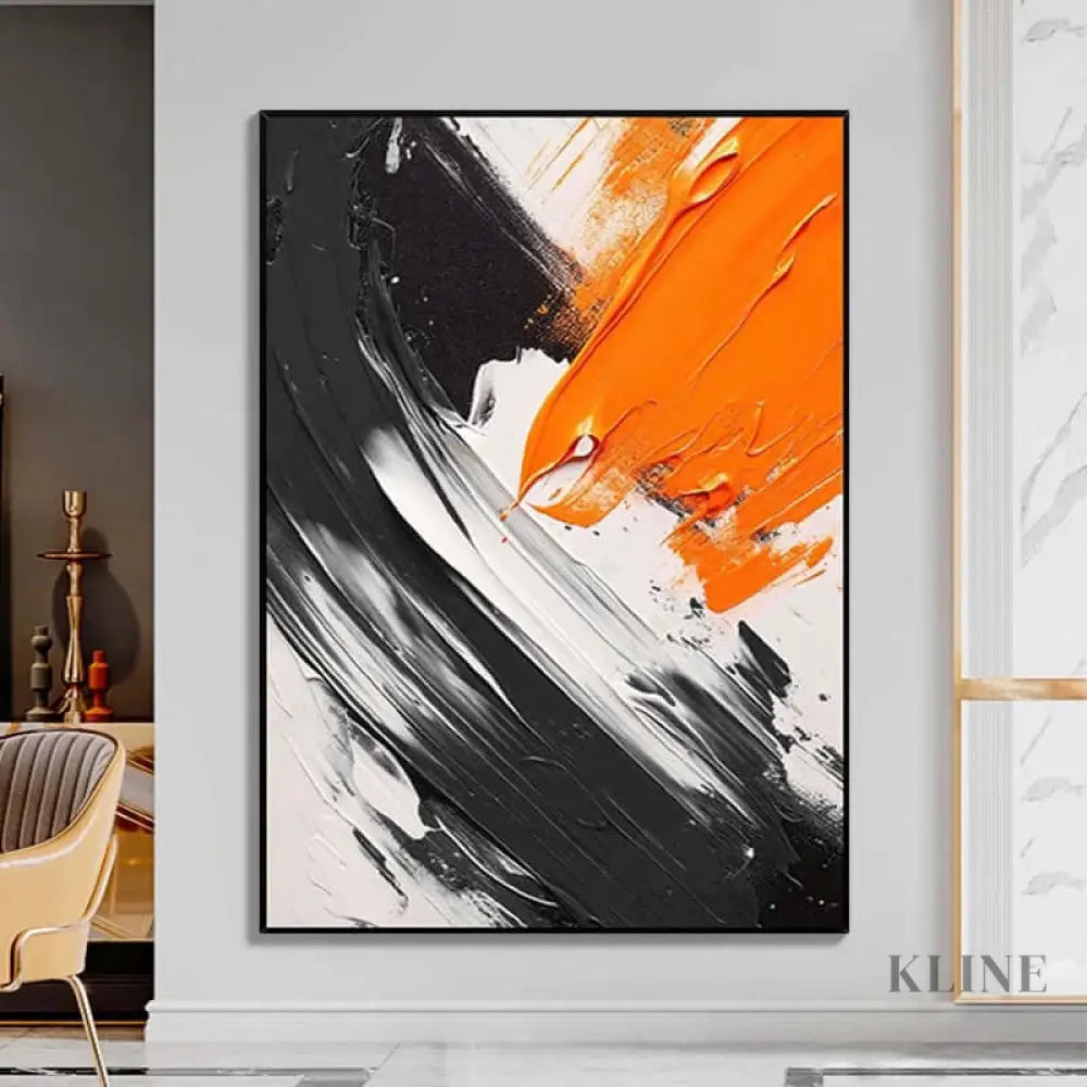 Black White Orange Textured Wall Art - Hand Painting