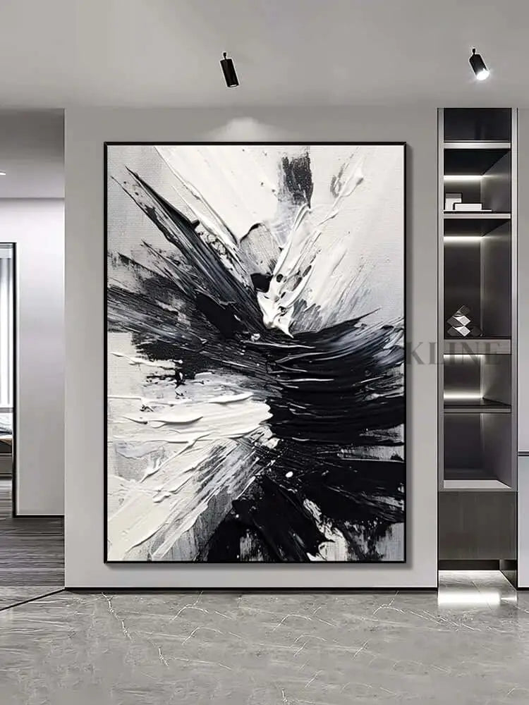 Black White Space Textured Wall Art - Hand Painting