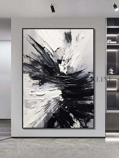 Black White Space Textured Wall Art - Hand Painting