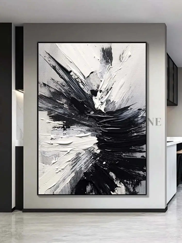 Black White Space Textured Wall Art - Hand Painting