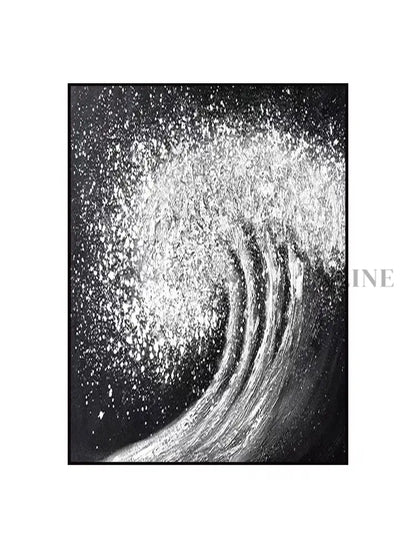 Black White Waves Painting - Hand Painting
