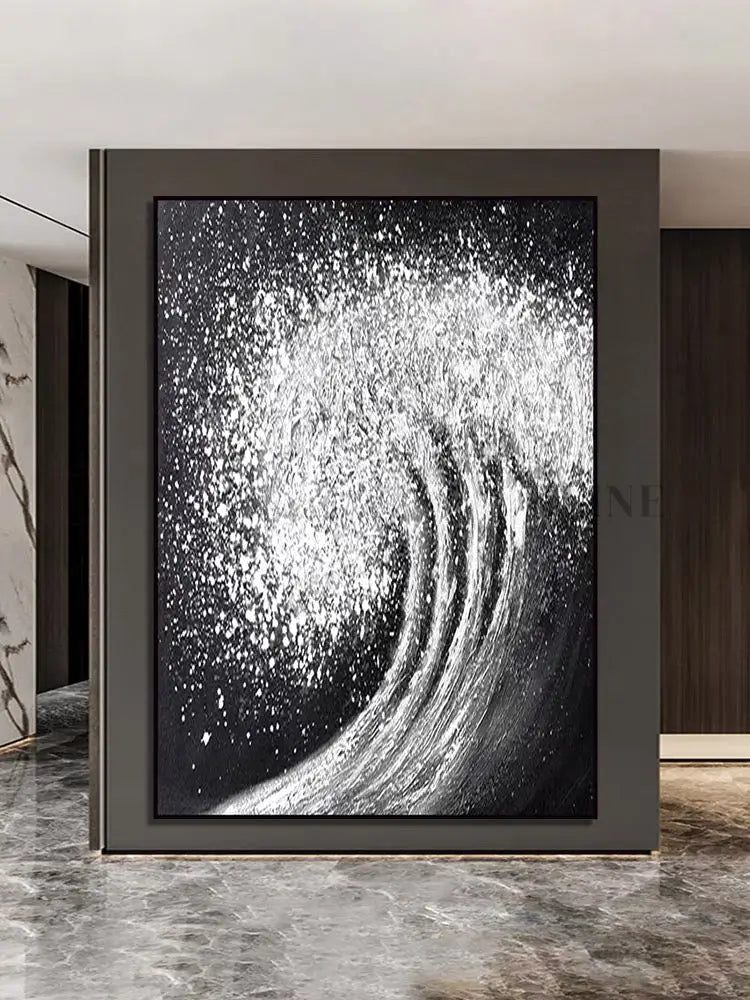 Black White Waves Painting - Hand Painting Lounge Wall Art