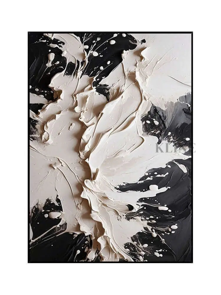Blackened barren textured wall art in black and cream, showcasing luxury and modern sophistication by Kline Collective®. Plaster Art