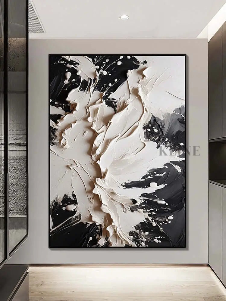 Bold black and cream textured wall art, modern abstract design by Kline Collective®, perfect for upscale decor. Plaster Art