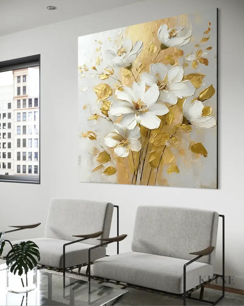 Blooming Through Gold - Hand Painting Square Wall Art & Paintings