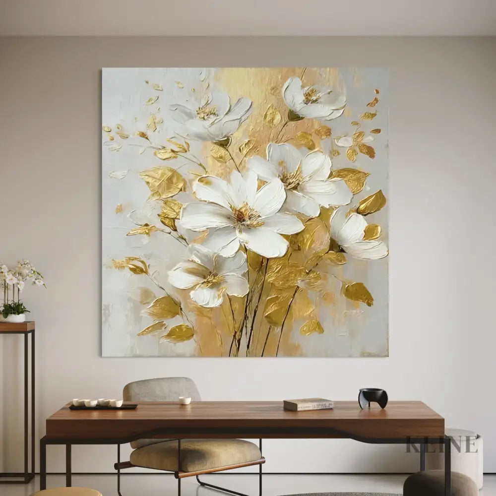Blooming Through Gold - Hand Painting Square Wall Art & Paintings