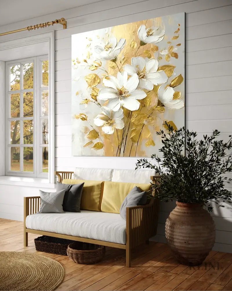 Blooming Through Gold - Hand Painting Square Wall Art & Paintings
