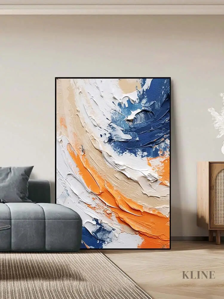 Blue and Orange Textured Wall Art - Hand Painting 
