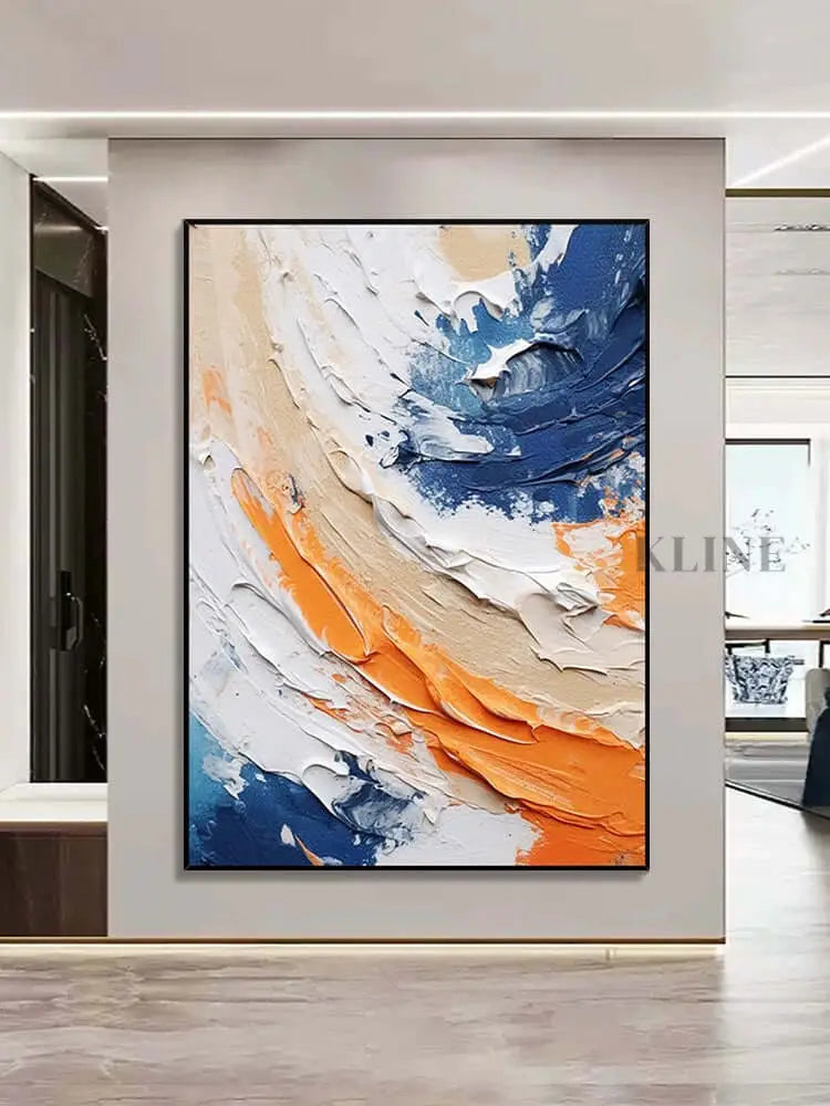 Blue and Orange Textured Wall Art - Hand Painting