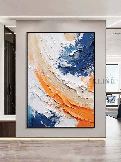 Blue and Orange Textured Wall Art - Hand Painting