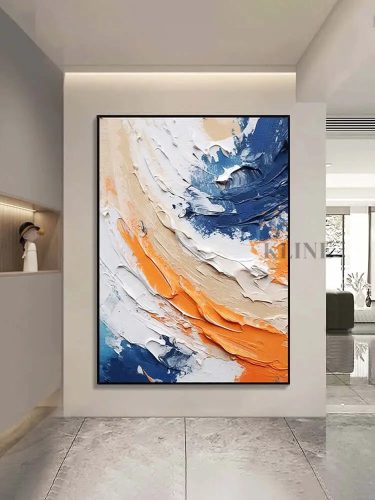 Blue and Orange Textured Wall Art - Hand Painting