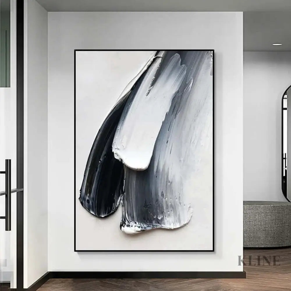 Blue Black and White Textured Painting - Hand Painting