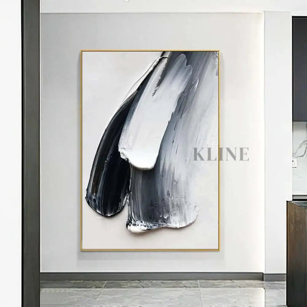 Blue Black and White Textured Painting - Hand Painting Arte de la pared de la lona
