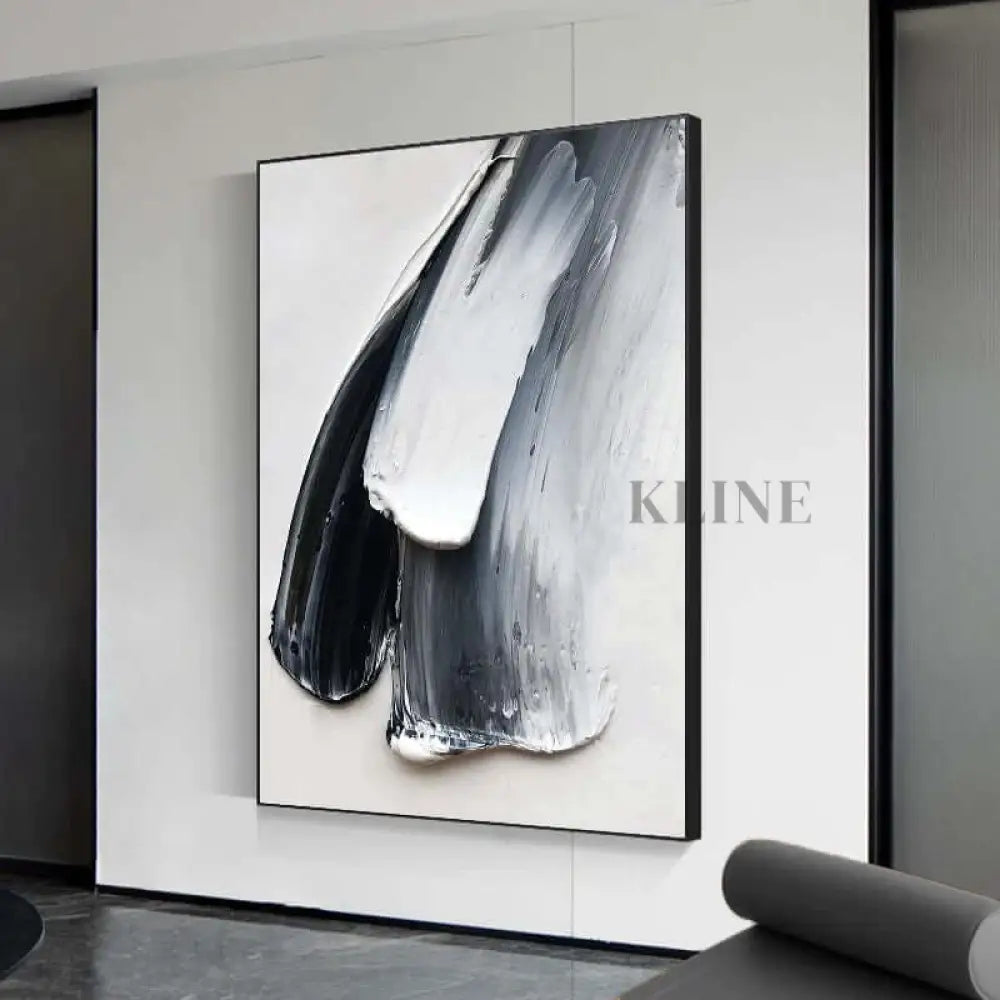 Blue Black and White Textured Painting - Hand Painting