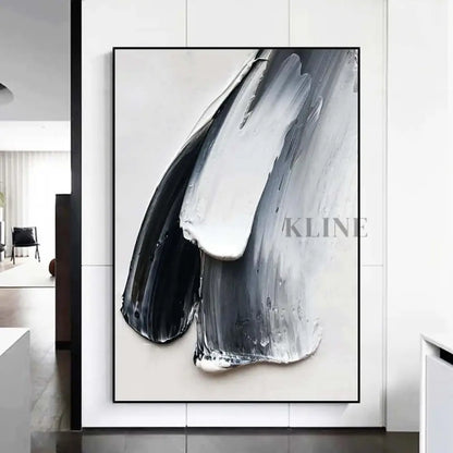 Blue Black and White Textured Painting - Hand Painting