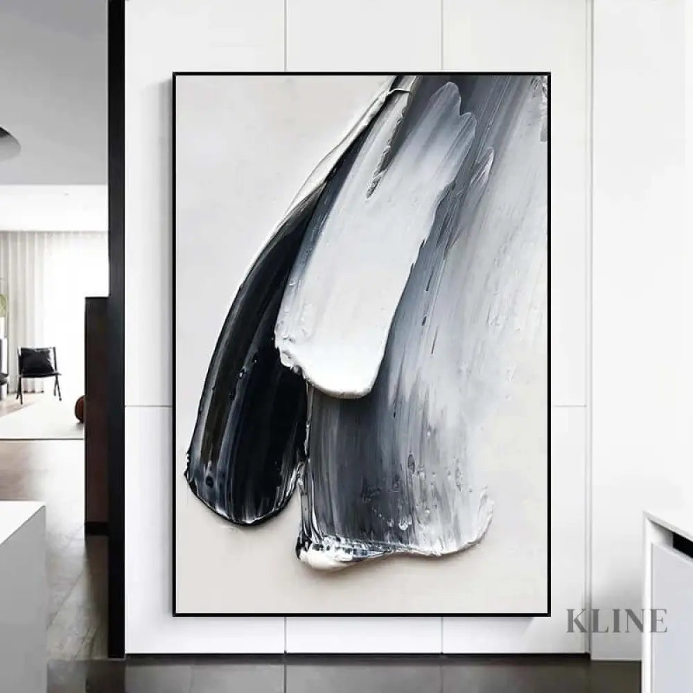 Blue Black and White Textured Painting - Hand Painting