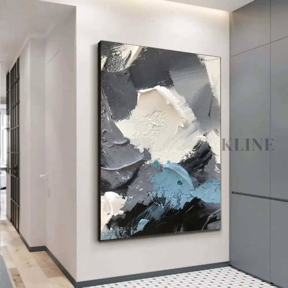 Blue Grey and White Textured Wall Art - Hand Painting 