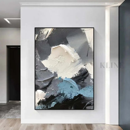 Blue Grey and White Textured Wall Art - Hand Painting