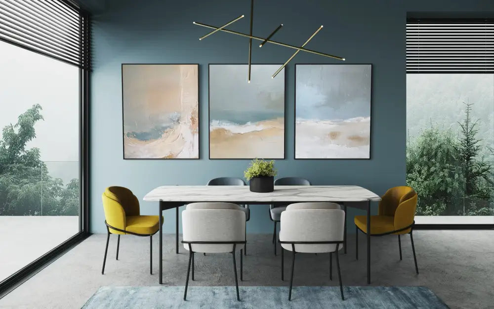 Blue Ocean Abstract Triptych - Hand Painting 
