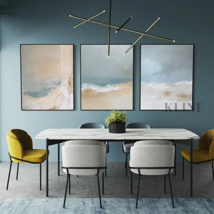 Blue Ocean Abstract Triptych - Hand Painting