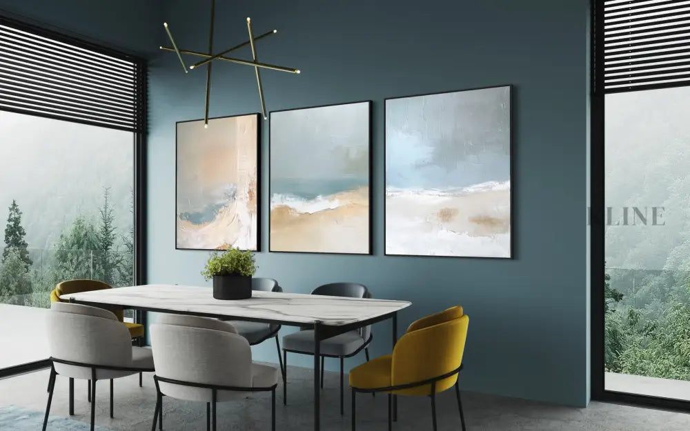 Blue Ocean Abstract Triptych - Hand Painting 