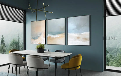 Blue Ocean Abstract Triptych - Hand Painting