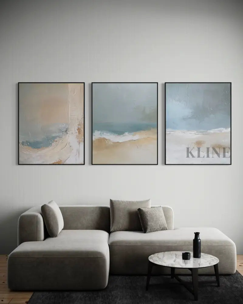 Blue Ocean Abstract Triptych - Hand Painting