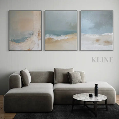 Blue Ocean Abstract Triptych - Hand Painting
