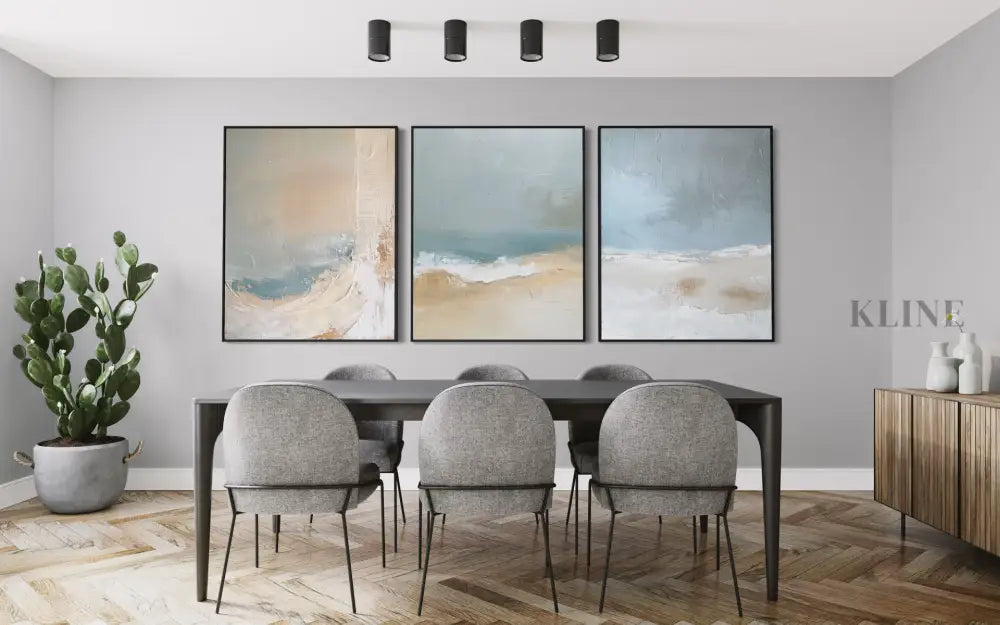 Blue Ocean Abstract Triptych - Hand Painting 