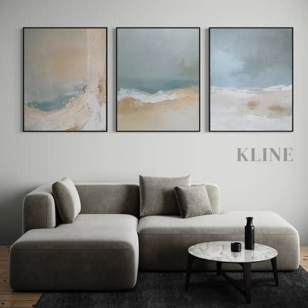 Blue Ocean Abstract Triptych - Hand Painting